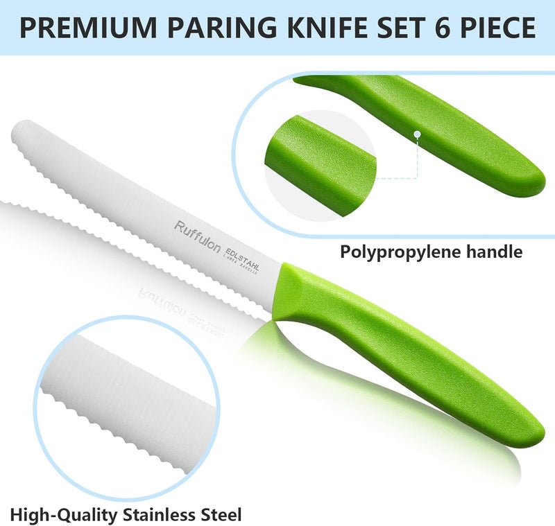 Ruffulon Vegetable and fruit knife set of six, high carbon stainless steel paring knife with ergonomic PP plastic handle, sharp, super sharp kitchen knife set. - Image 2